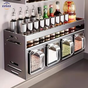 Multifunctional Spice Organizer Set with Polished Aluminum Jars